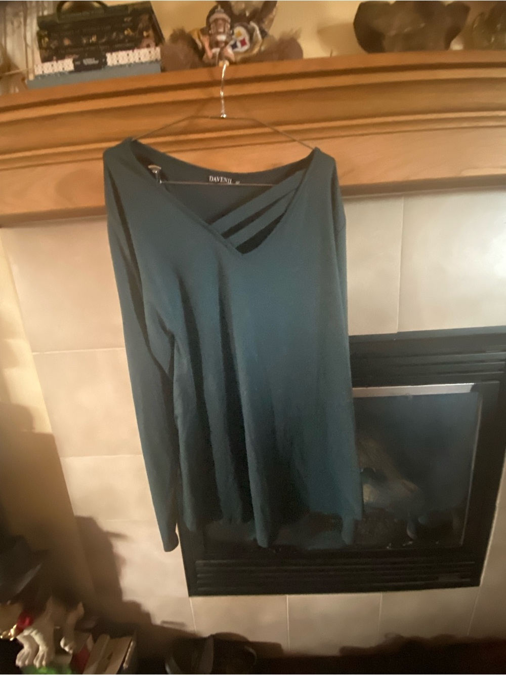 Davenil Deep Teal Cut Out design  V-Neck Top size XXL